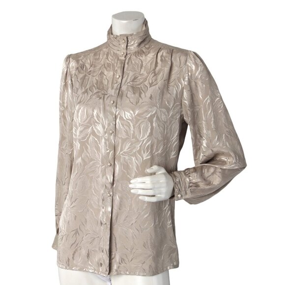 Vintage Susan Van Heusen Silky Jacquard Blouse High Neck Ruffled Arm Silky 80s - Picture 6 of 13